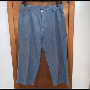 Women’s L Vintage SAG HARBOR SPORT Railroad Blue Striped Cropped Carpenter Pants